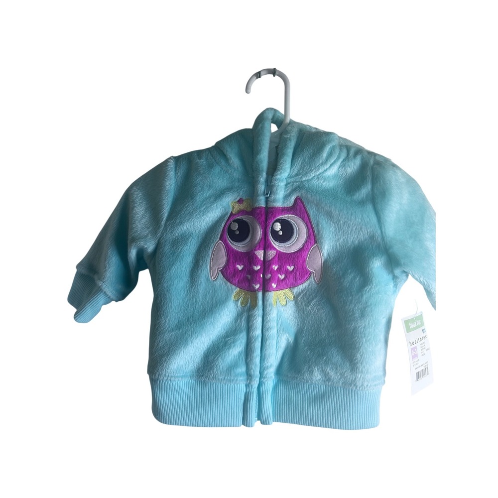 Healthtex Minky Jacket 0-3M Mist Mint Owl Faux Fur Sherpa Hoodie Baby Girl